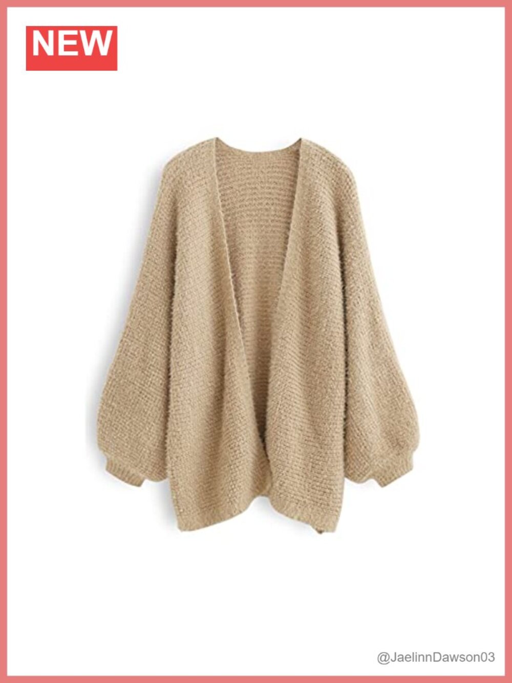 Women Fuzzy Open Front Waffle Knit Cardigan Long Lantern Sleeve Oversize